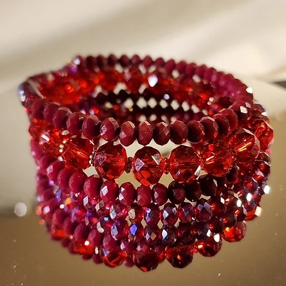 Ali Khan New York Ruby Red AB Crystal Memory Wire Bracelet - Picture 4 of 5